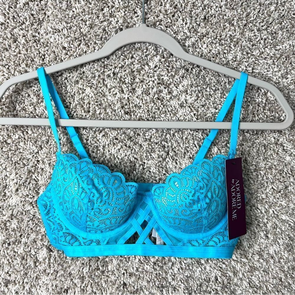 Adore Me Bra Women’s 34B Dakota Contour Scuba Light Blue Lace Push Up NWT